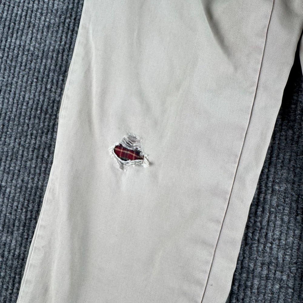 LL Bean Pants Men 30x32 Beige Fleece Lined Khaki Distressed Workwear Nat - Picture 11 of 14